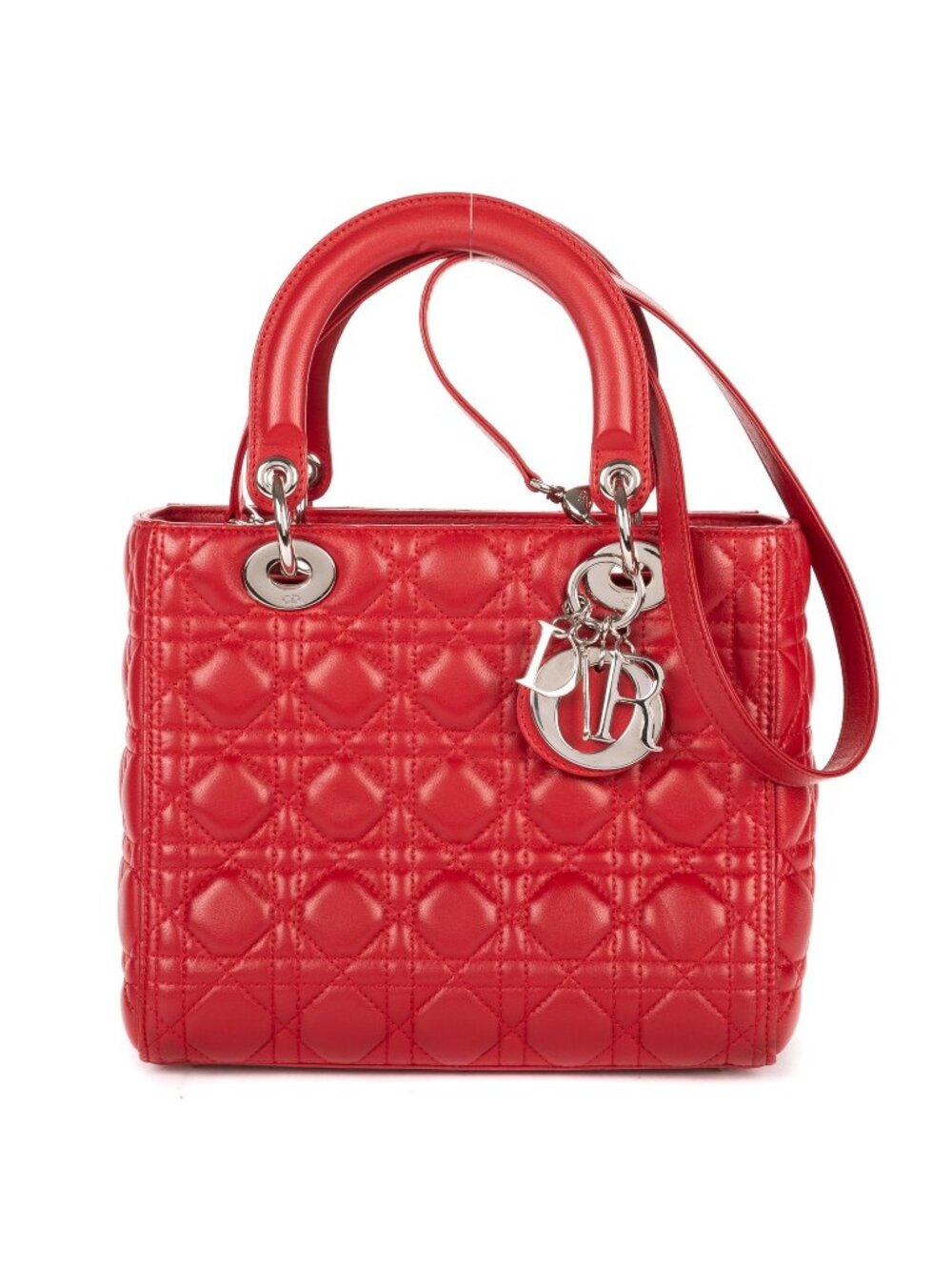 Dior Medium Lady Dior Zip Red Cannage Lambskin Leather Handbag